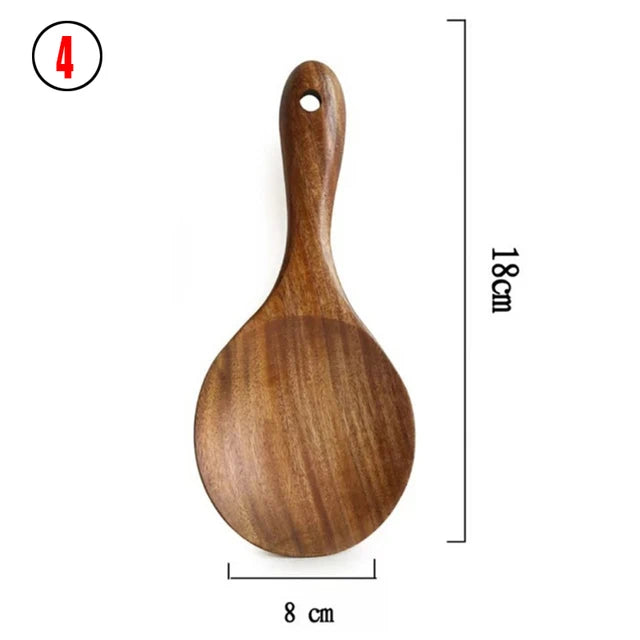 1-7pc teak natural wood tableware