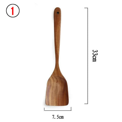 1-7pc teak natural wood tableware
