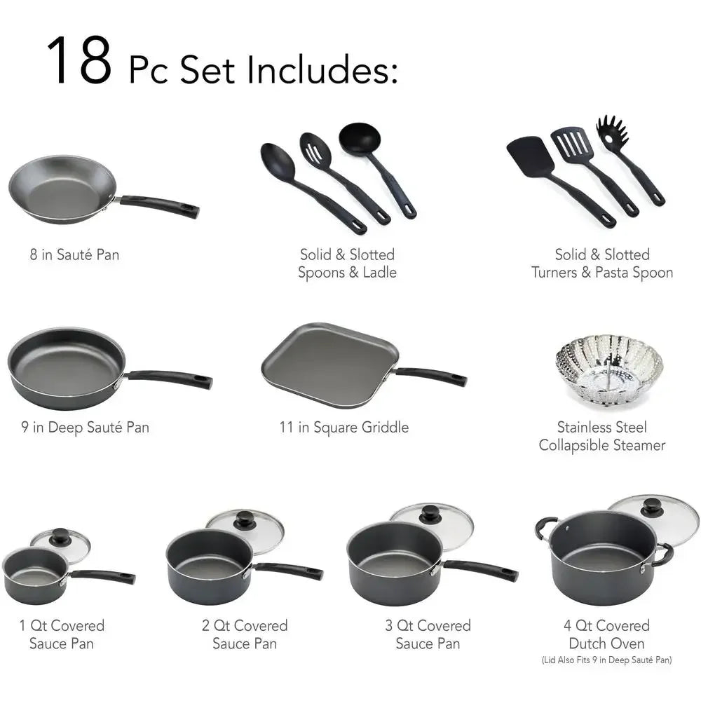 18-Piece Stainless Steel Nonstick Cookware Set