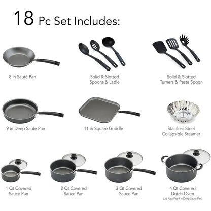 18-Piece Stainless Steel Nonstick Cookware Set