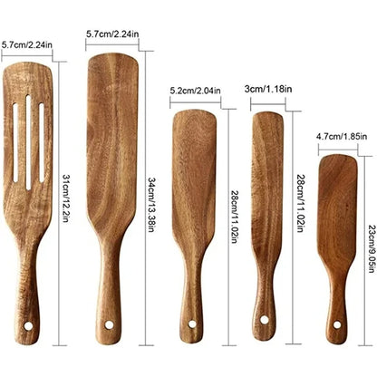 1-7pc teak natural wood tableware