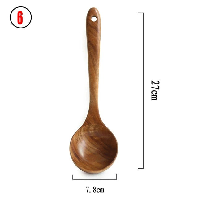 1-7pc teak natural wood tableware