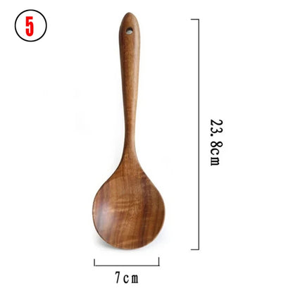 1-7pc teak natural wood tableware